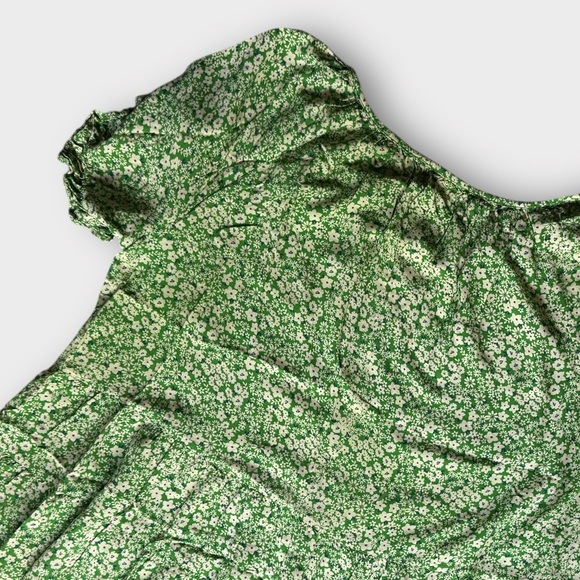 Beachlunchlounge Green Relaxed Floral Colorful Ruffled Blouse XL - Picture 4 of 8